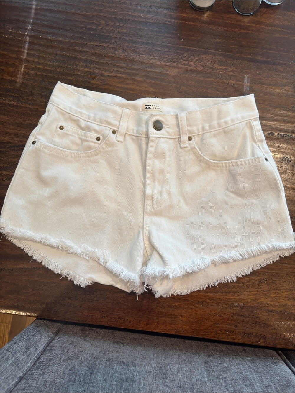 Billabong White Frayed Hem Denim Cutoff Shorts